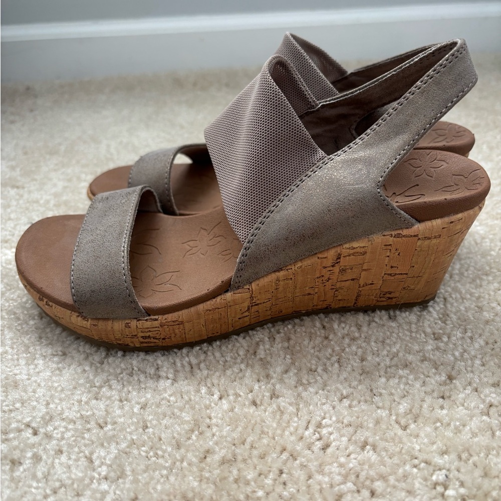 Skechers Taupe Cork Wedge Sandals - Comfortable Slip-On